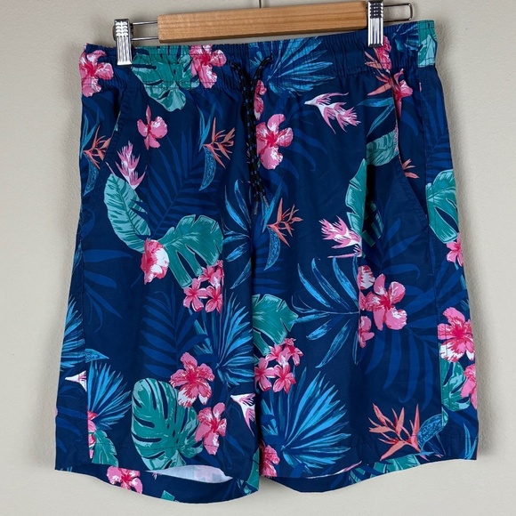 Surplus Hawaiian Blue with Pink/Green Floral Accent Swimshorts/Trunks; Size M - Picture 1 of 8